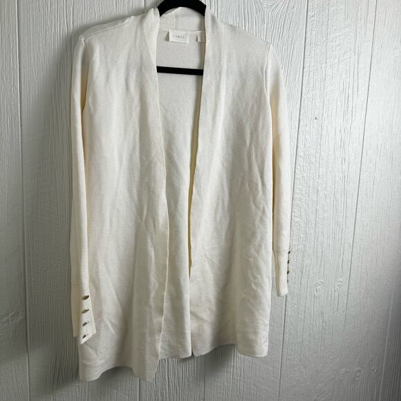 Cyrus Open Front Rayon Blend Cardigan Size Medium Ivory Ribbed Cuff Classy - Picture 7 of 10